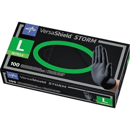 Medline VersaShield STORM, Disposable Gloves, 2.8 mil Palm, Nitrile, Powder-Free, L, 100 PK, Black MIIMG6113